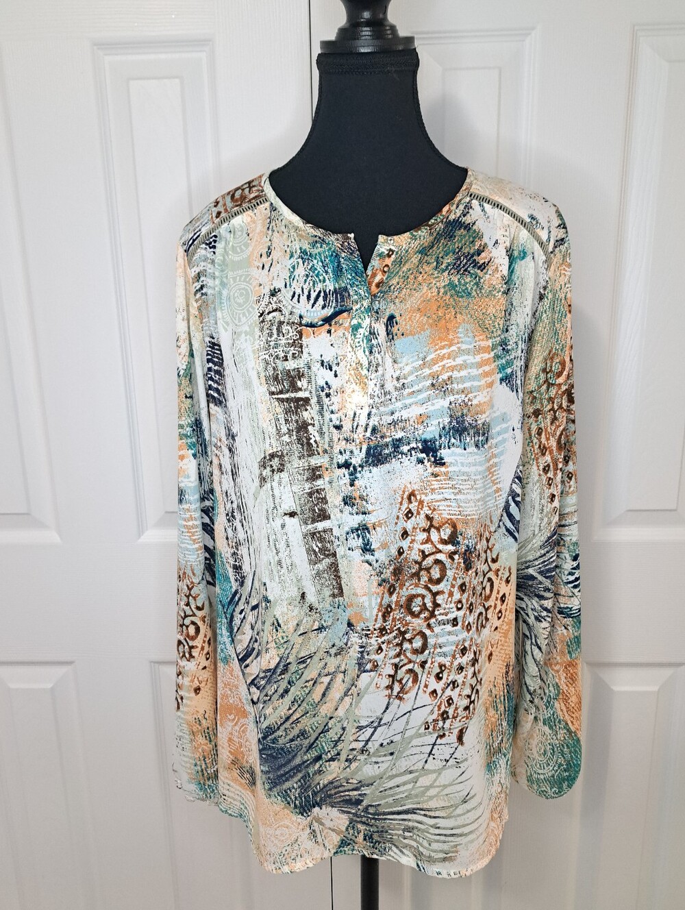 Northern Reflections Womens Blouse Size Large Boho Abstract Print Flowy Earthy
